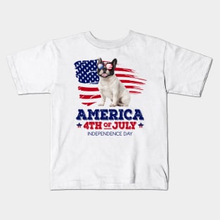 Bulldog Flag USA - America 4th Of July Independence Day Kids T-Shirt